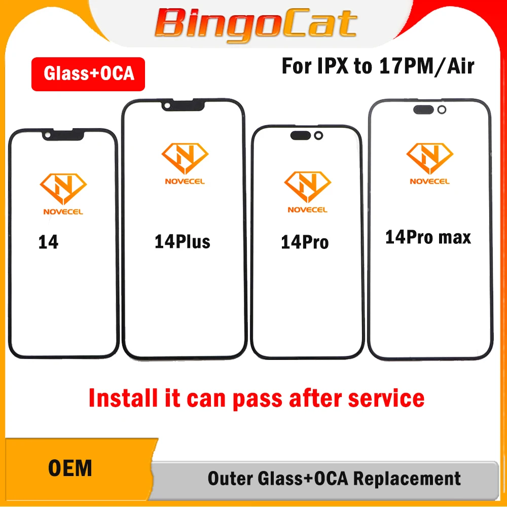 

Novecel 5pc 17Pro Air 1:1 Silimar OEM Touch Screen Glass Panel+OCA Goose for iPhone 16 15 14 13Pro 12 11 pro XS Max Replacement