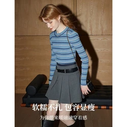 Kuhn Contrast Color Striped Sweater Women Spring and Autumn New Style Slim Fit Western Style Versatile Soft Waxy Top