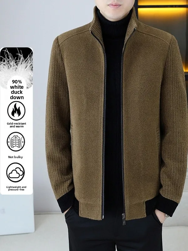 

Men's Casual down Jaet Woolen Inner Stand Collar Winter Warm Faion Ci Sle Polyester Fiber Nylon Filled Zipper Closure