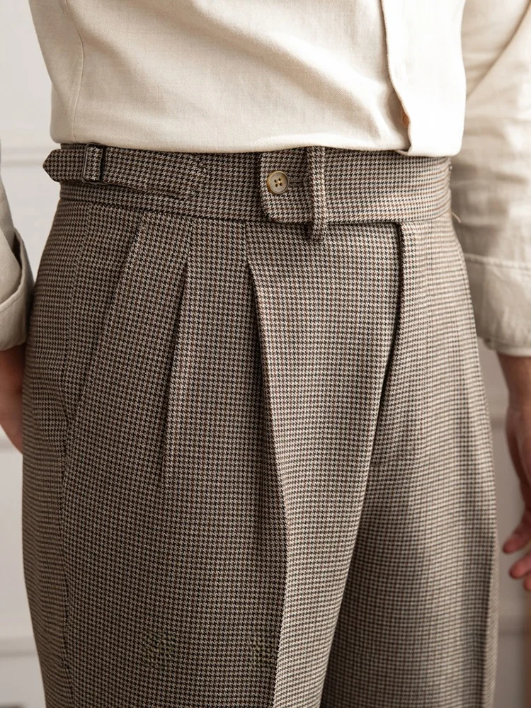 

Мужские повседневные брюки с высокой талией и прямым кроем, не требующие глажки, в итальянском стиле с клетчатым узором. Винтажные длинные брюки Deer Tee