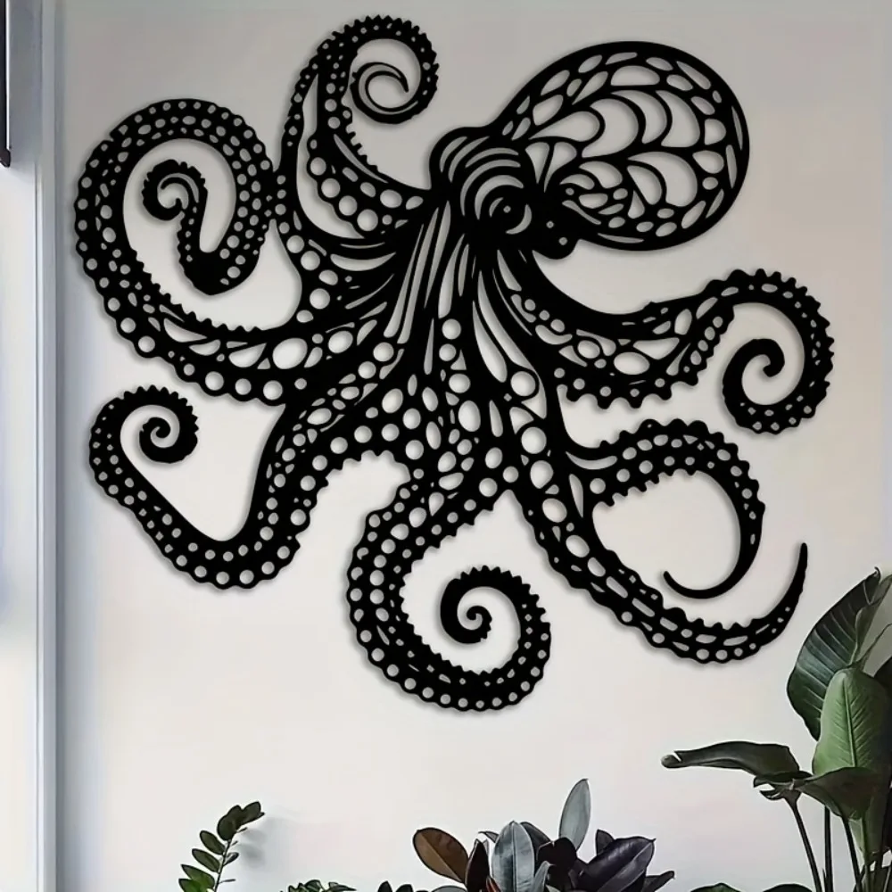 Large Metal Octopus Wall Art Sculpture - Victorian Gothic Laser-Cut Tentacle Decor for Bathroom, Nautical Halloween Gift