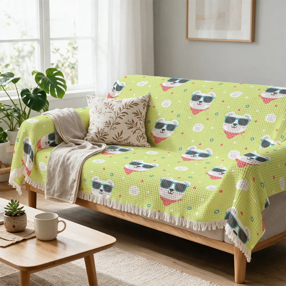 Panda Pattern Throw Blanket Sofa Throw Decor Cover Cute Green Cartoon Couch Home Living Room Accent Blanket Textile