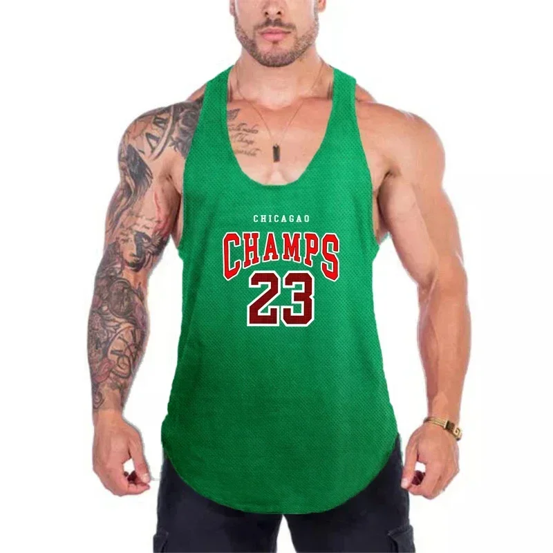 Chicago Champs 23 USA City Team Gym Tank Tops Mens Fitness Mesh Quick Dry Bodybuilding Shirt Workout Muscle Sleeveless Singlets