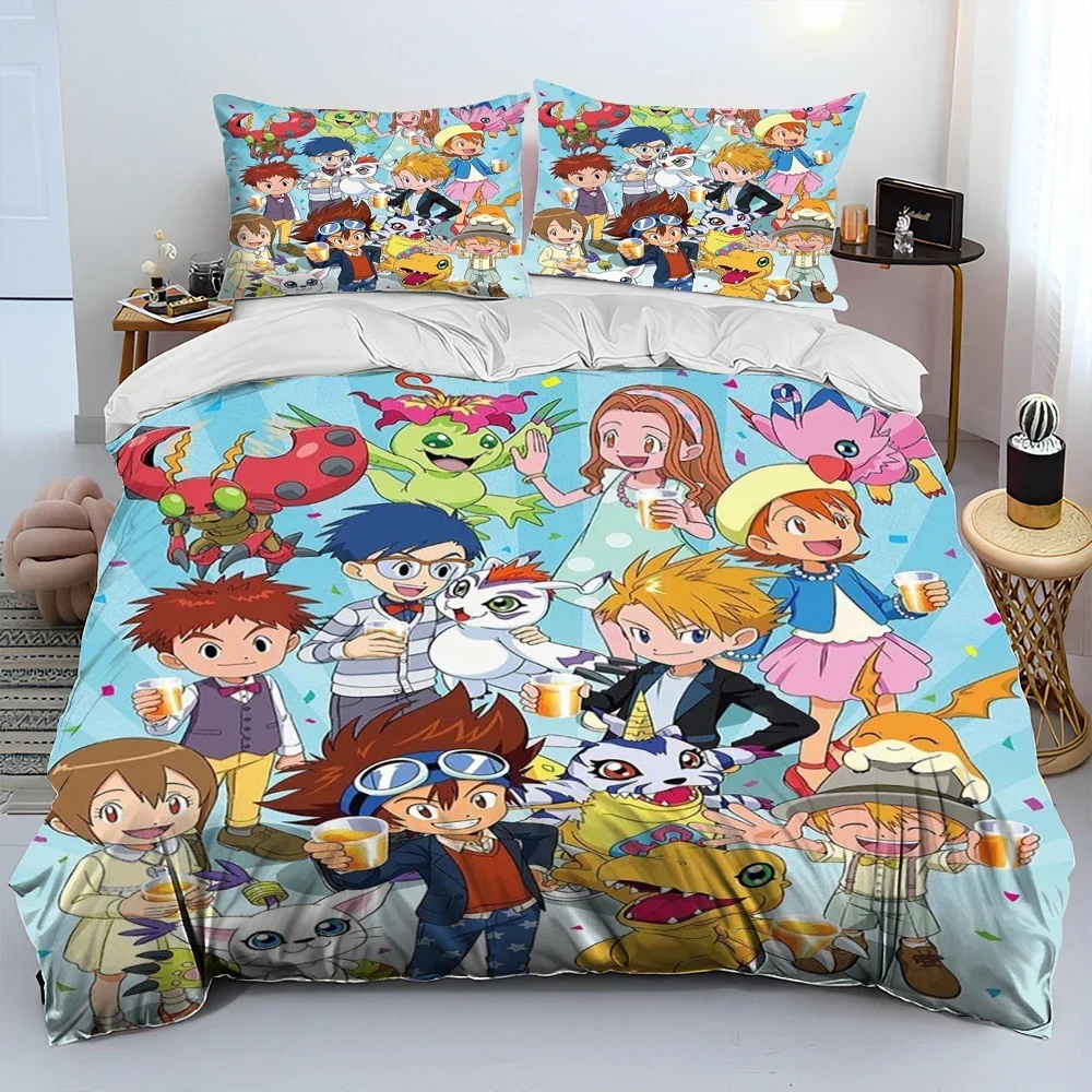 Digimon Adventure Monster Cartoon Comfortable Duvet Quilt Cover Pillowcase Bedding Set Children Bedroom Decoration Home Textile