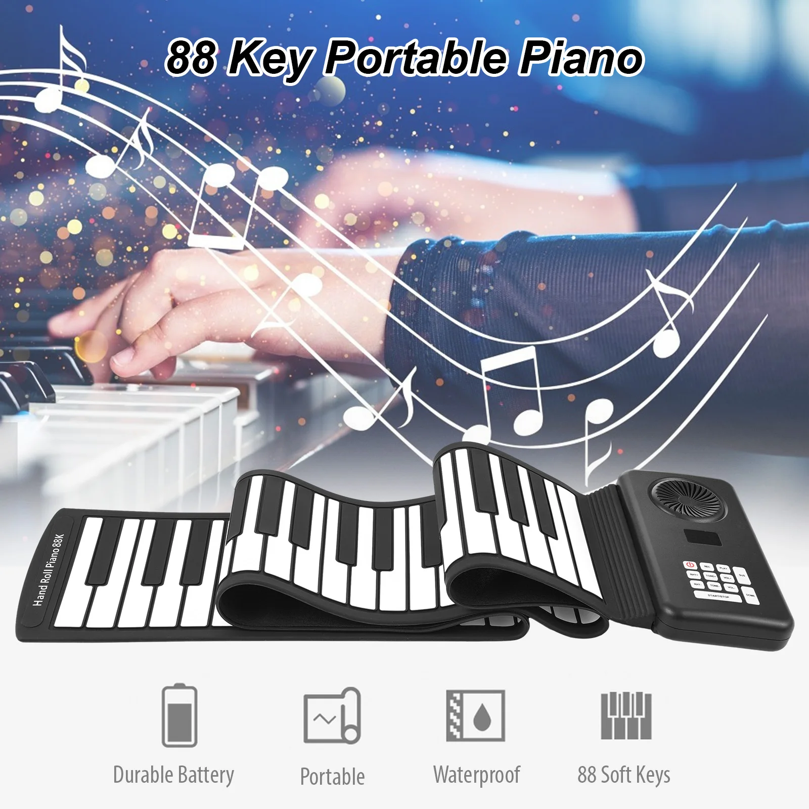 Piano portabel 88 kunci, Piano elektronik hdroll silikon lingkungan, latihan rumah profesional Pian elektronik