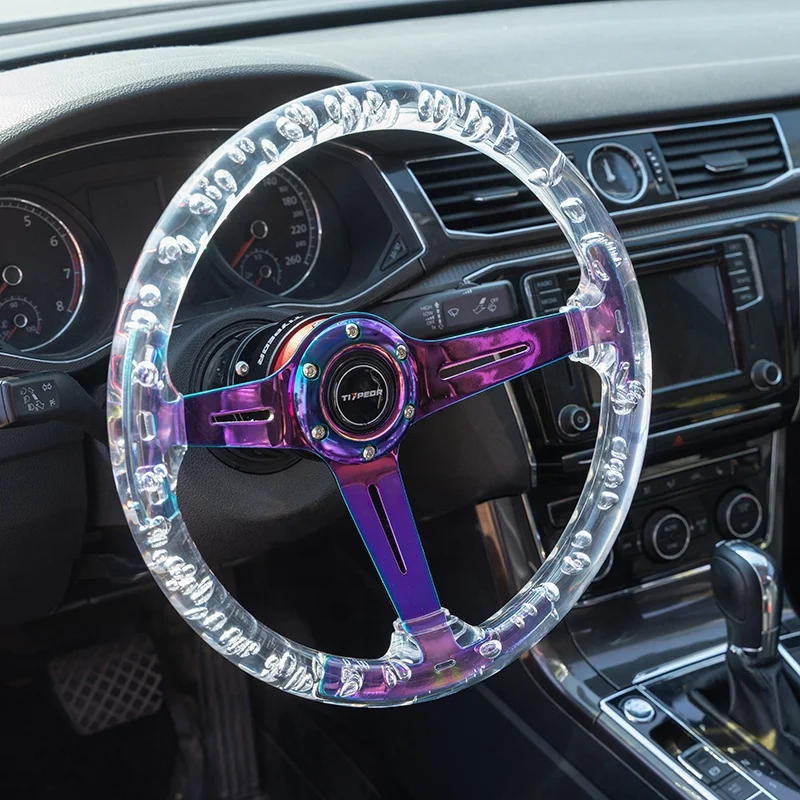 

TIYPEOR Crystal Clear Acrylic Steering Wheel 350mm Sport Transparent Deep Dish Drift Steering Wheel 14inch Volantes