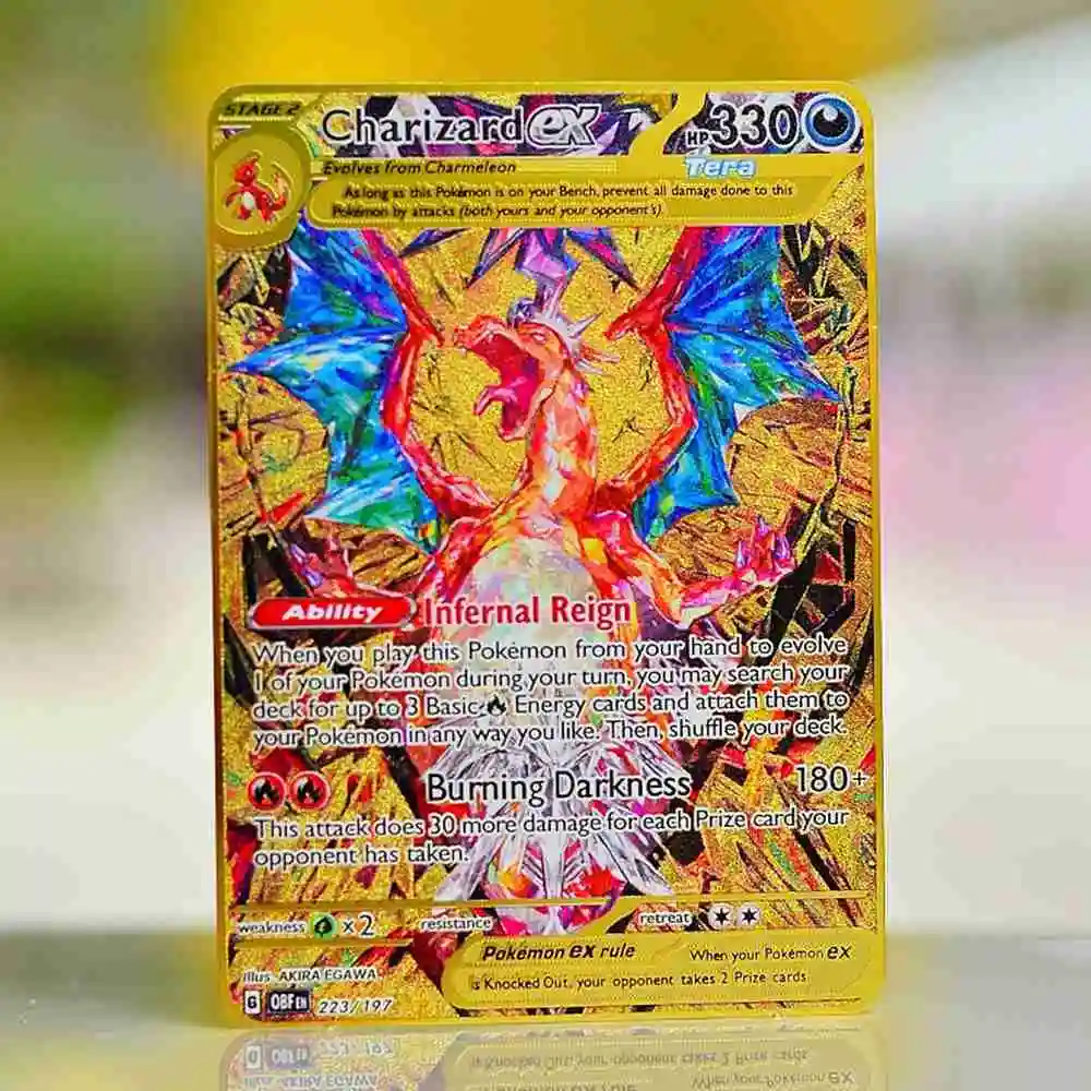 

Pokemon Cards Gold Pokémon Metal Card Tcg Charizard Vmax Umbreon Gx Pikachu Ex Rayquaza Vstar Anime Board Games Kids Toys Gifts