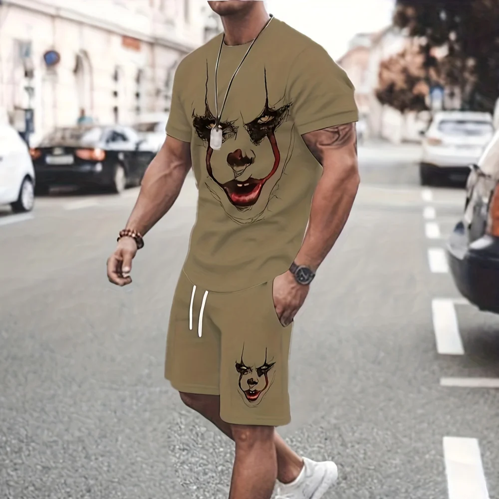 YUHA,Summer 3D Lion Cross Printed Men's T-shirt/Shorts/Suit Short Sleeve Jesus Love Everone Christian Street Wear 2 Pcs