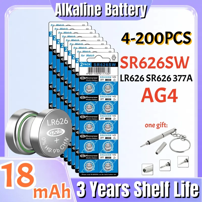 4-200Pcs AG4 LR626 Alkaline Watch Battery 377 SR626SW 177 626A 377A CX66W 1.55V For Toy Calculator Car Key Clock Button Cell