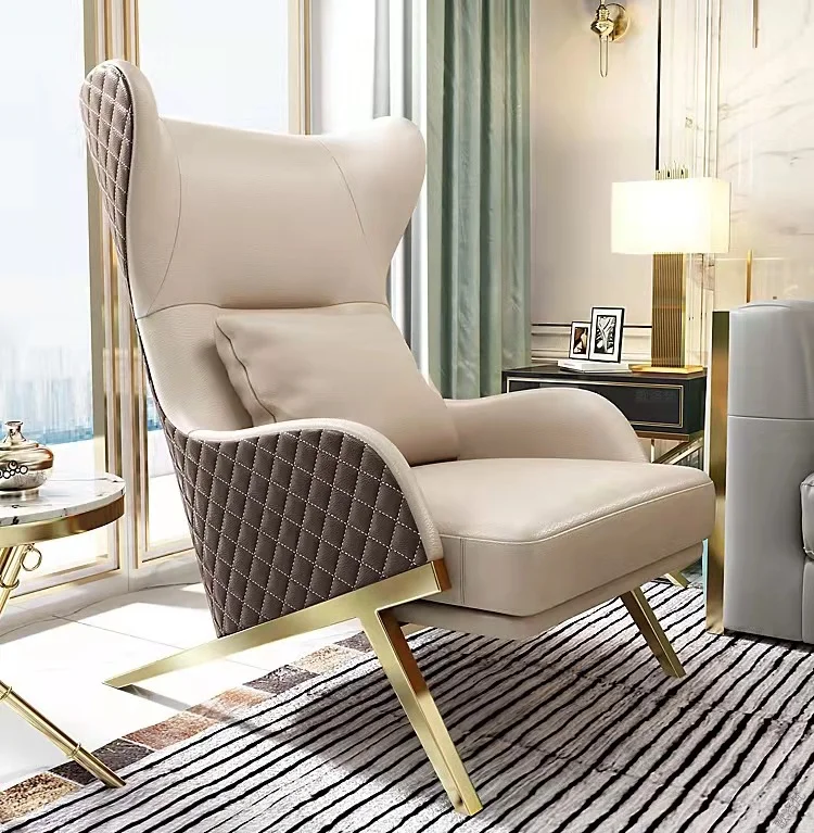 

#Nordic Light Luxury Leather Sofa Chair Hotel Casual Recliner Living Room Balcony Tiger Chair