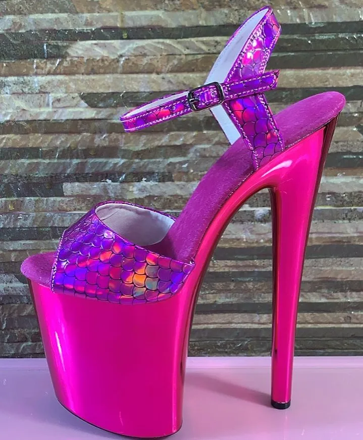 New rose red fashion fishscale uppers, 8 inch, 20 cm electroplated stiletto heels, sexy model pole dance performance sandals