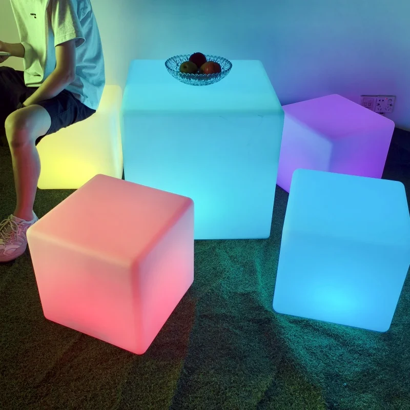 16 Color Luminous Charging Light Emitting Diode Event Party Bar Furniture Plastic Light Emitting Diode Cube Rgb Solar 50x50x50