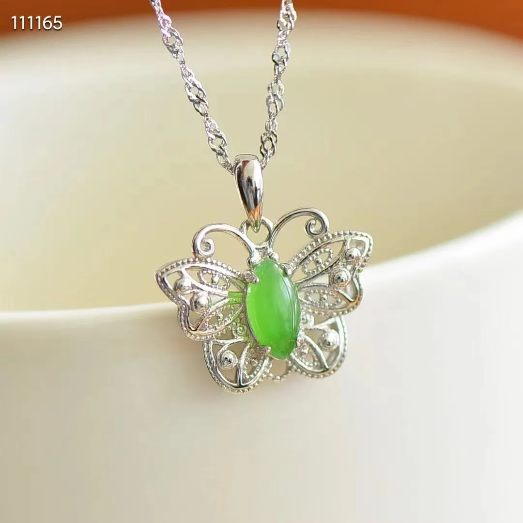 

Natural100%real Sterling Silver butterfly necklace mosaic hetian jade time-honored pendant jewellery for woman gifts Bless peace