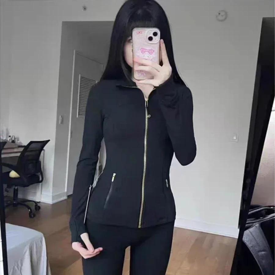 

Lemon Women Defines Long Sleeve Sports Jacket With Pockets High Elastic Fitness Yoga Running Zip Up Jackets Workout Coat Top