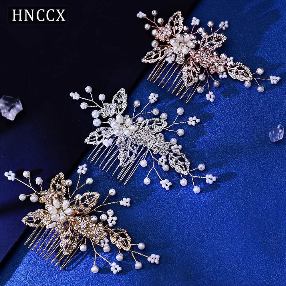 

HNCCX Alloy Leaf Bride Hair Comb Handmade Pearls Rhinestones Wedding Side Comb Fashion Headpiece Elegant Hair Accessories CP342