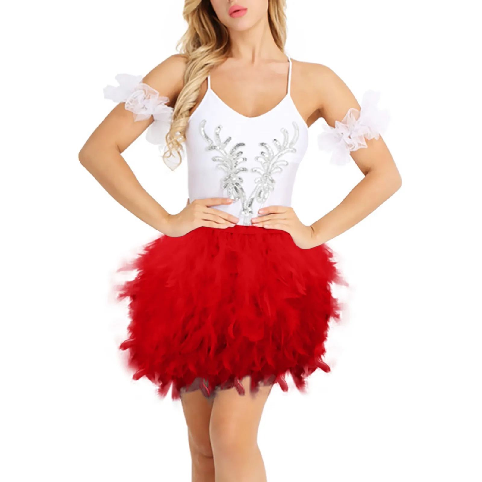 

Carnival Makeup Ball Gown Fluffy Skirts 2025 High Waist Faux Feather Mini Skirt Nightclub Festival Rave Party Skirt Faldas Mujer