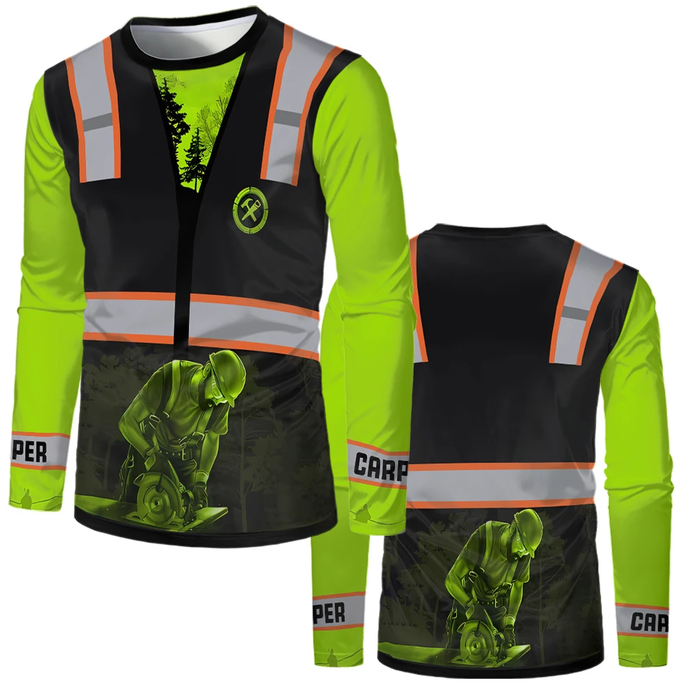 Work Clothing Summer Breathable Men's T-shirt 3D Printing Style Trucker Safety Transportation Work Uniform Oversized Loose Tops
