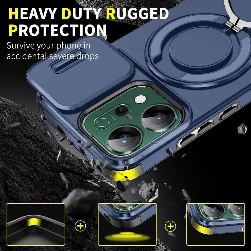 For Reno 14 Pro 5G 14F Shockproof Hybrid Magnetic Stand Phone Case for Reno14 13 Pro 13FS Slide Lens Camera Protect Armor Cover