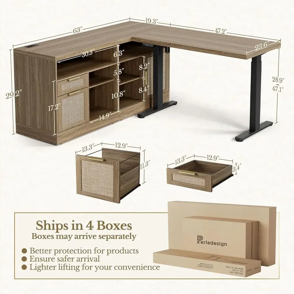 Special OfferHome Oice Urniture Set, 48'' Standing Desk With 73'' Bookshel, Electric Height Adjustable Desk With 2 Ile Cabinet,