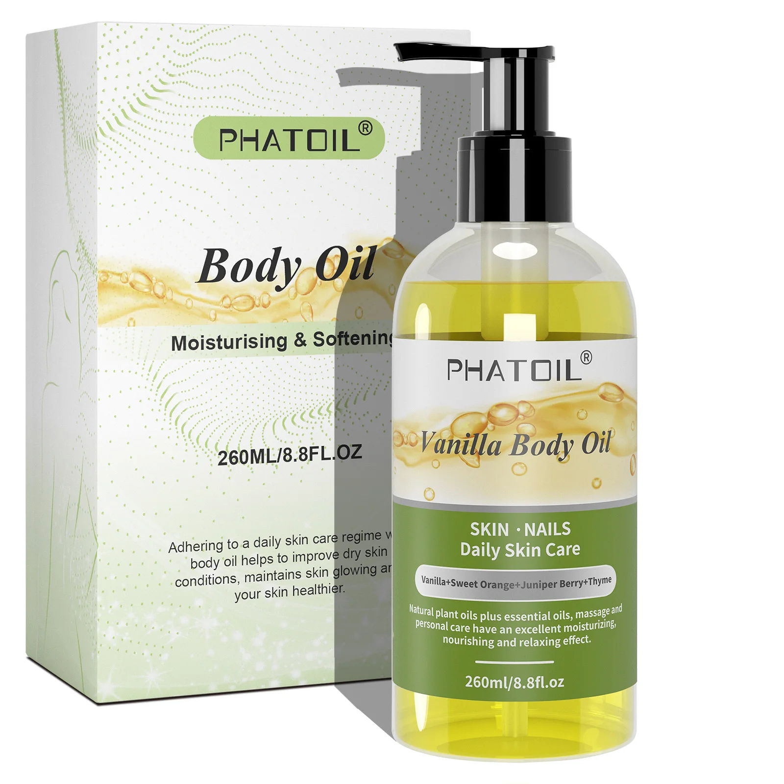 PHATOIL 260ML Body Oil For Nourishes & Soothes Your Skin Vanilla Ginger Grapefruit Rose Lavender Frankincense Massage Body Oils