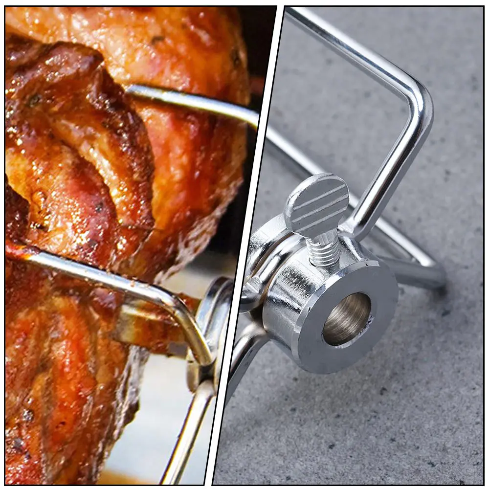 

1pc Stainless Steel Rotisserie Meat Forks 4-Prong Offset Design Bbq Grill Tool Tapered Prongs Easy Thumb Screw Adjustment