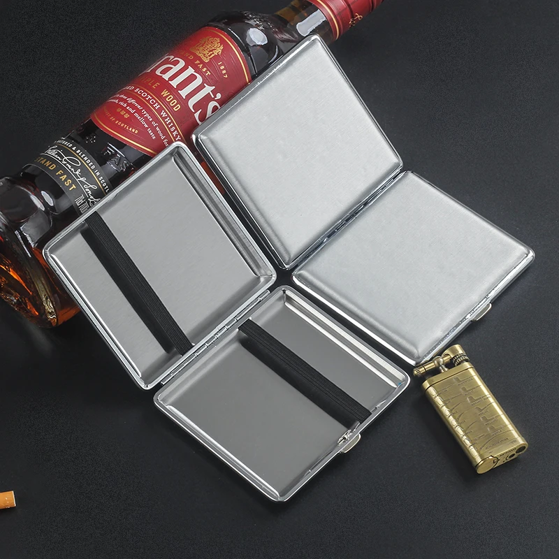 Estuche de cigarrillos de cuero PU para hombres, caja de cigarrillos de Metal de Color sólido, con capacidad para 20 cigarrillos, nuevo y elegante