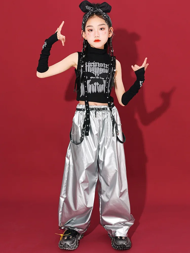 Mädchen Street Dance Hip Hop Outfit für Kinder, Jazz Dance Performance Kostüm, Kinder Glitzer Bühnenkleidung, Tween Wettbewerbs-Tanzset – Detail 4