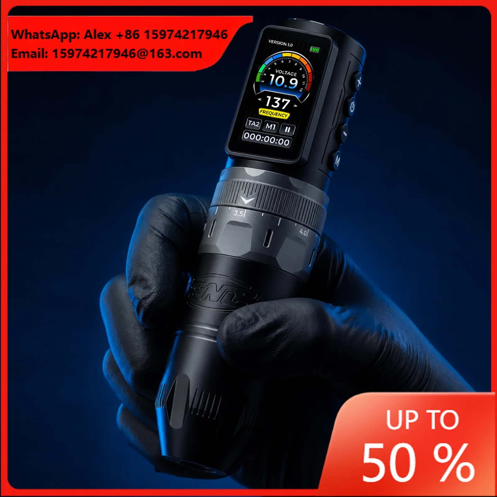 Wholesale CNC-M2-E406 Professional Wireless Adjustable 3.5-4.0mm Stroke Tattoo Pen Machine With 2pcs Battery