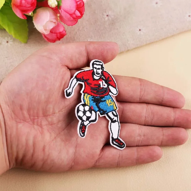 Football Player Figure Embroidered Cloth Appliques Cartoon Soccer Star Iron on Patch for Sports Jersey Shorts DIY Deco Wholesale