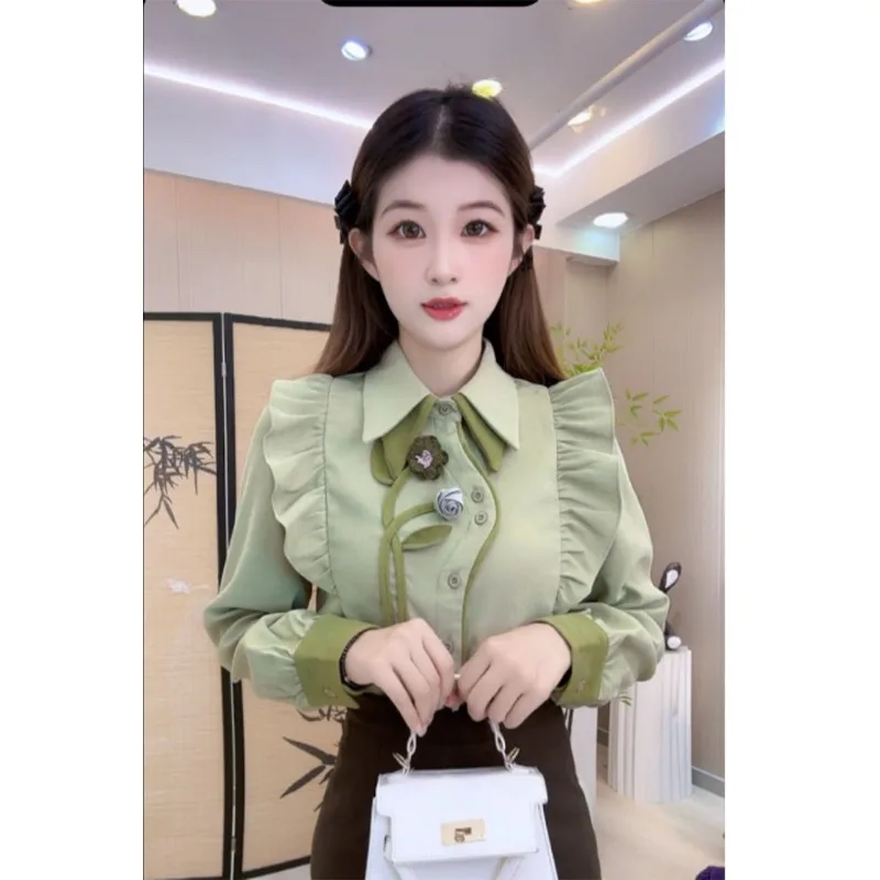 

Autumn Fashion Retro Temperament Floral Design Niche Long-sleeved French Shirt Button Splicing Cardigan for Women