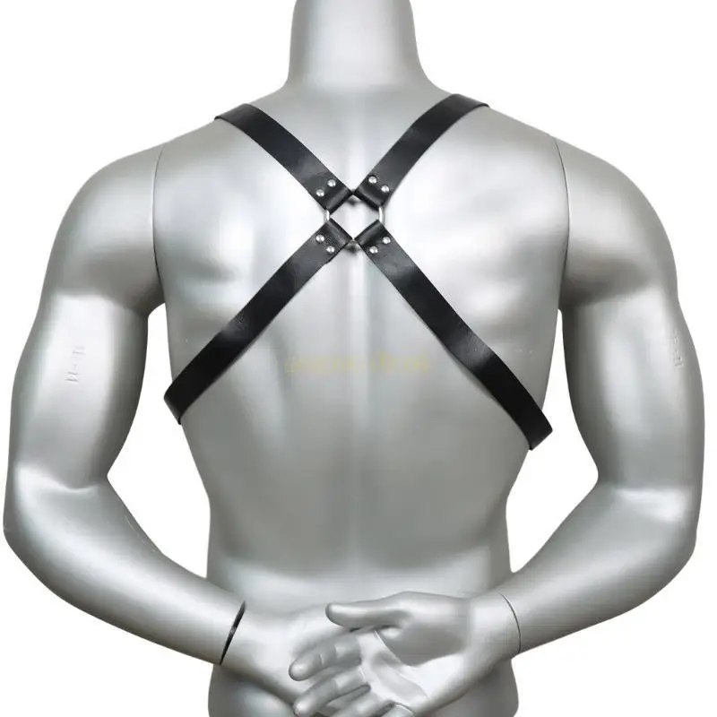 31BF Männer Hosenträger PU Leder Harness Männer Punk Brust Schulter Gürtel Hosenträger Hemd Gürtel