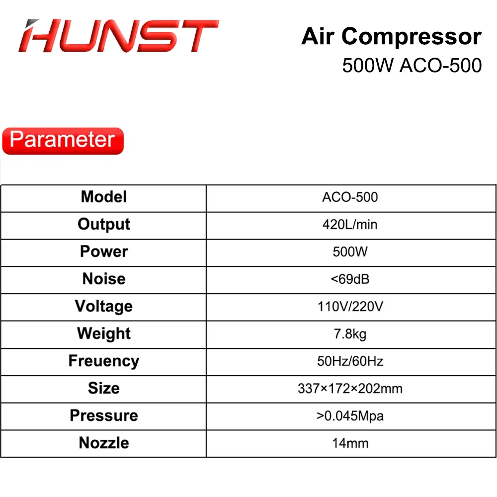 Hunst 500W Compressore d\'aria Pompa d\'aria magnetica elettrica 220V 500W ACO-500, per macchina da taglio per incisione laser CO2