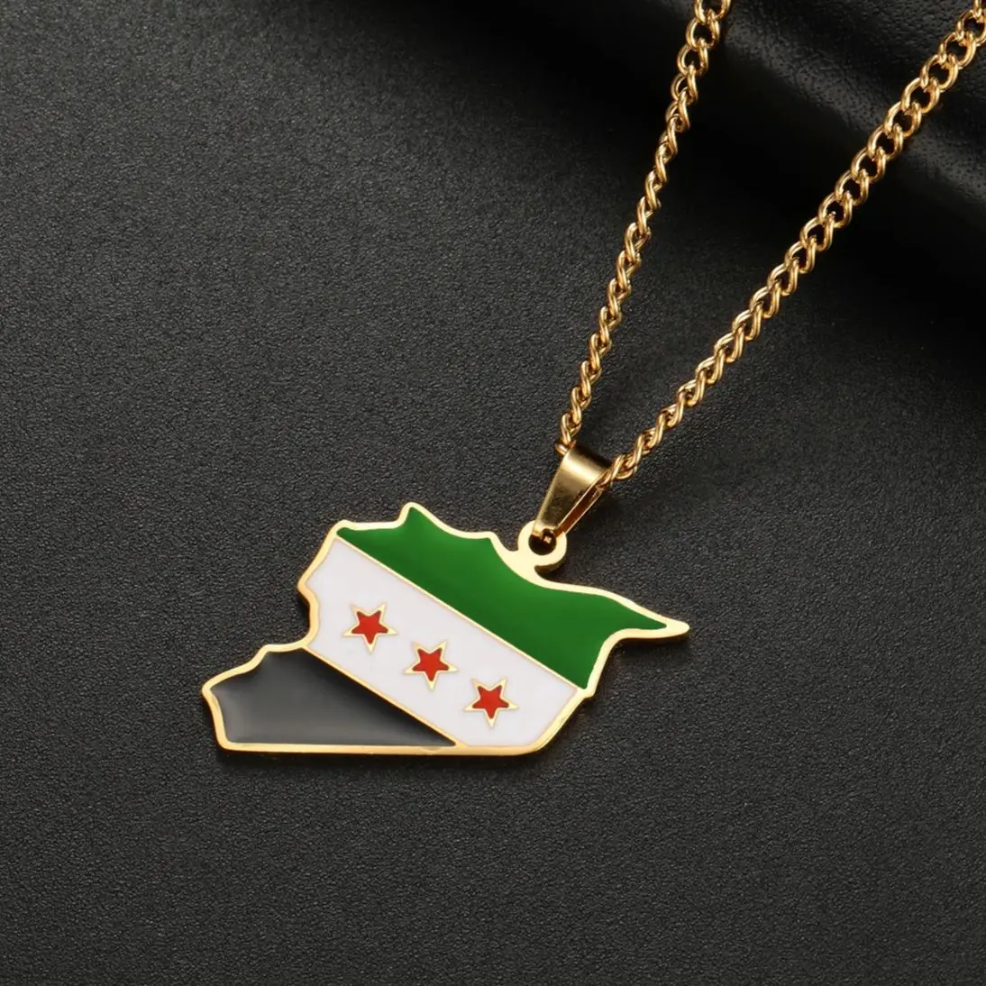 LIKGREAT Trendy Syria Map Flag Pendant Necklaces Stainless Steel Syrians Map Hiphop Jewelry Gift for Women Men