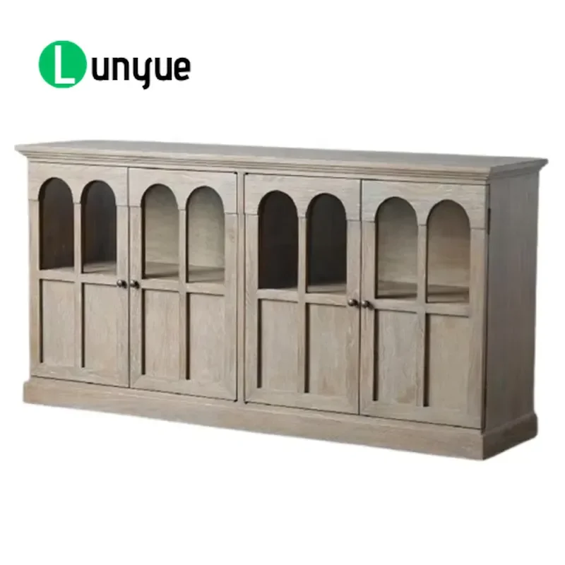 Recycled Wooden Sideboard Elegant European Arched Door Cabinet Living Room Storage Furniture Eco Friendly Home Decor