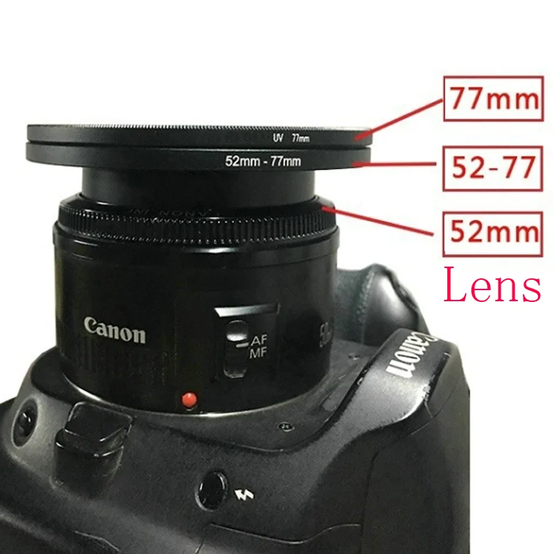 49-58-82 52-58-82 55-58-82 55-58-82 58-67-82 62-72-82 67-86 72-82mm Metal Step Up yüzükler Lens adaptörü filtre seti