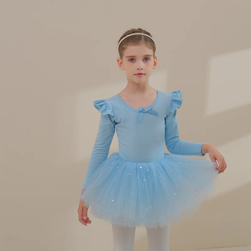 

Синий хлопковый танцевальный костюм с длинными рукавами для девочек, экзаменационная одежда для малышей, тренировочная одежда для балета и китайского танца