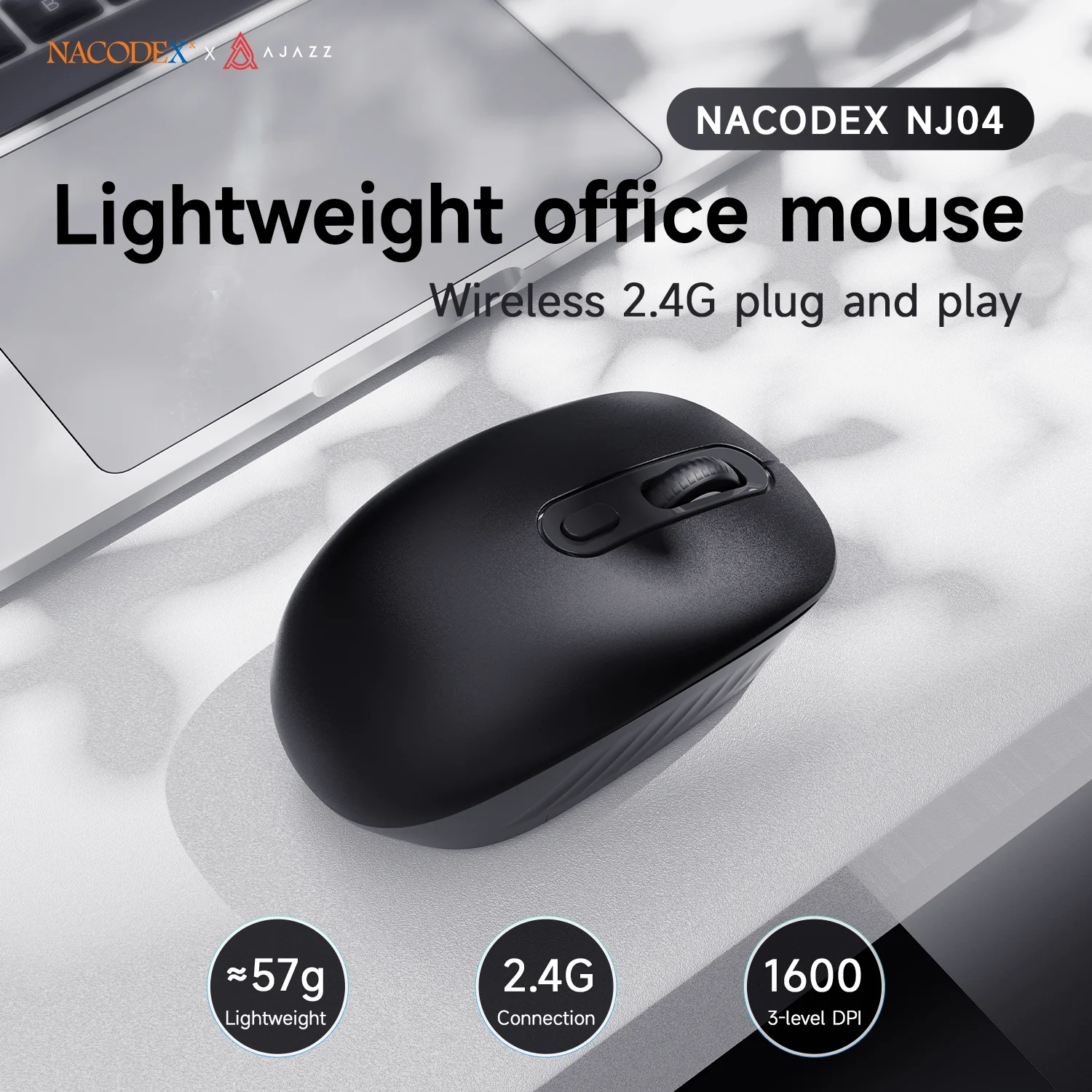 AJAZZ NJ04 2.4G Single-Mode Mouse Ergonomic Macro Gaming Mouse PC Laptop