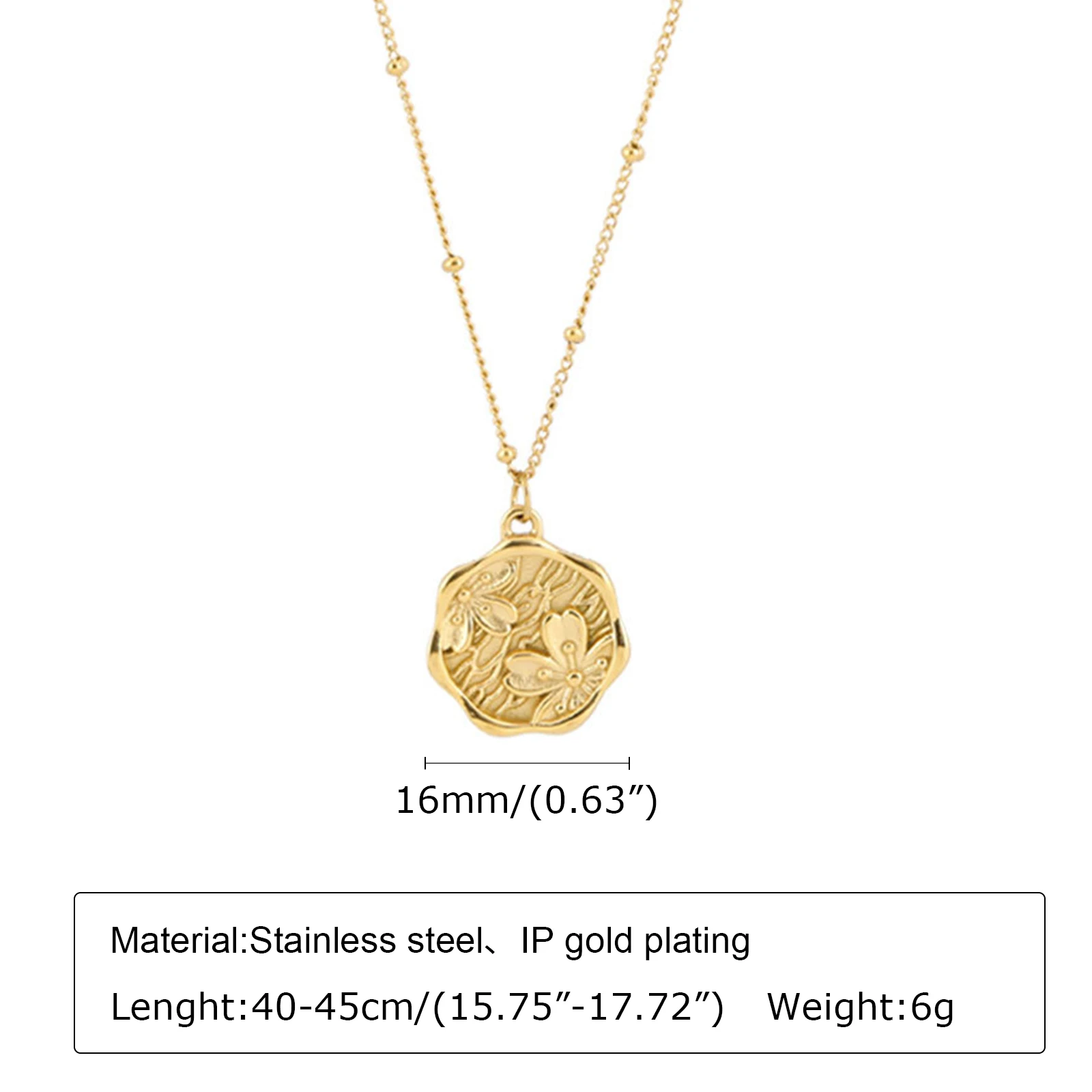 Coin Pendant Flower Necklace for Women,Satellite Chain Link, Stainless Steel 14k Gold Plated Jewelry Not Fade
