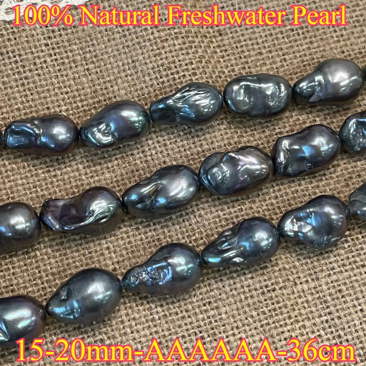 Natural Freshwater Pearl Black Baroque 15-20mm Brilliant Fishtail Bead DIY Jewelry Making Accessories Necklace Bracelet Wedding