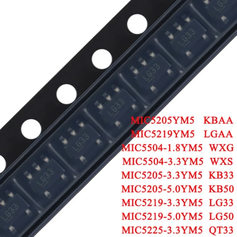 10pcs MIC5205 MIC5219 MIC5504 MIC5205 MIC5225 MIC5219-3.3YM5 LG33 MIC5219-5.0YM5 LG50 MIC5504-1.8YM5-TR WXG SOT23-5 LDO Chip IC