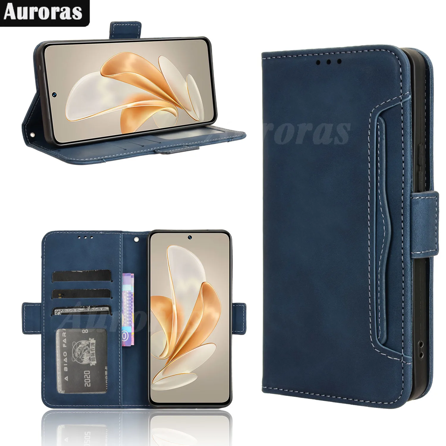 

Auroras For VIVO V30 Lite Flip Wallet Case Magnetic Leather 2Pcs Card Slot Holder Cover For Vivo V30 Pro 5G Full Protect Shell