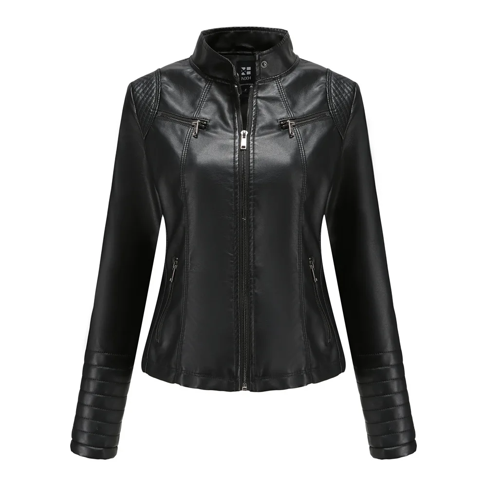 Autumn Winter Pu Faux Women\'s Leather Jackets Long Sleeve Zipper Slim Motorcycle Biker Leather Coat Loose Female Outwear Tops