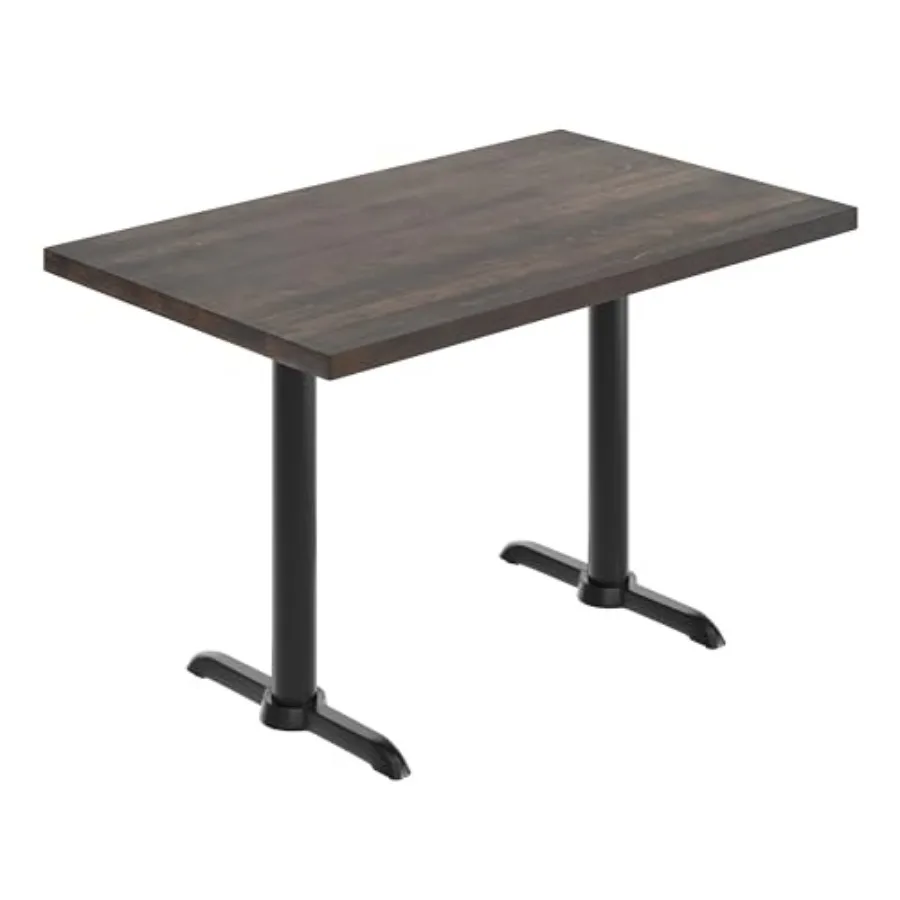 

Bennett 30" x 48" Solid Wood Commercial Indoor Tabletop in Dark Brown with Dual 5" x 22" Dining Height Black Cast Iron T Bases,