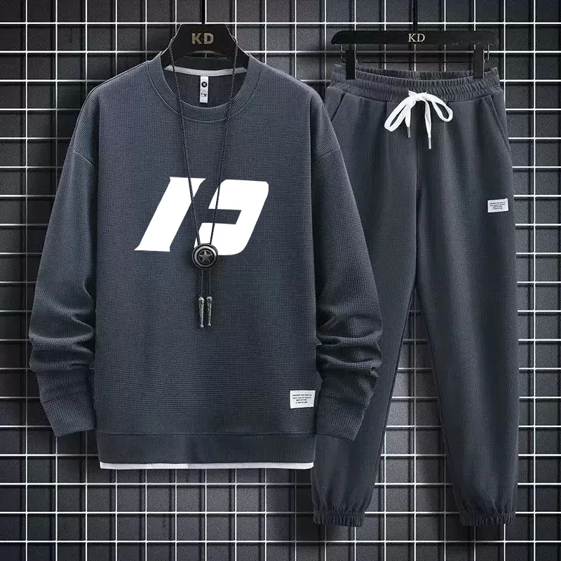 

Casual Spring Autumn Set for Men Trendy Street Style Student Large Size Hoodie And High Street Casual Pants Youth Polyester T...