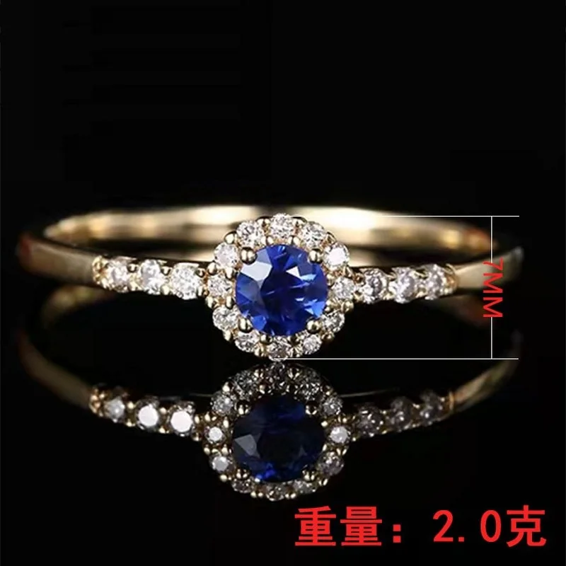 Woman Rings Korean Fashion Gothic Accessories Royal Blue Card Colored Gem Copper Inlaid Zircon Gold Jewelry Engagement Ring