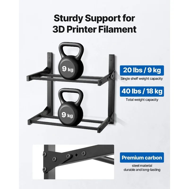 Rack di stoccaggio del filamento della stampante per montaggio a parete Rack di supporto per bobina di filamento a 2 livelli