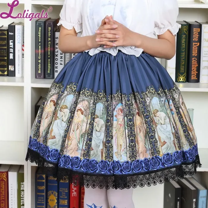 Krótka spódnica Lolita w stylu vintage Mucha's Horae Goddess Printed Lolita Daily Short Skirt