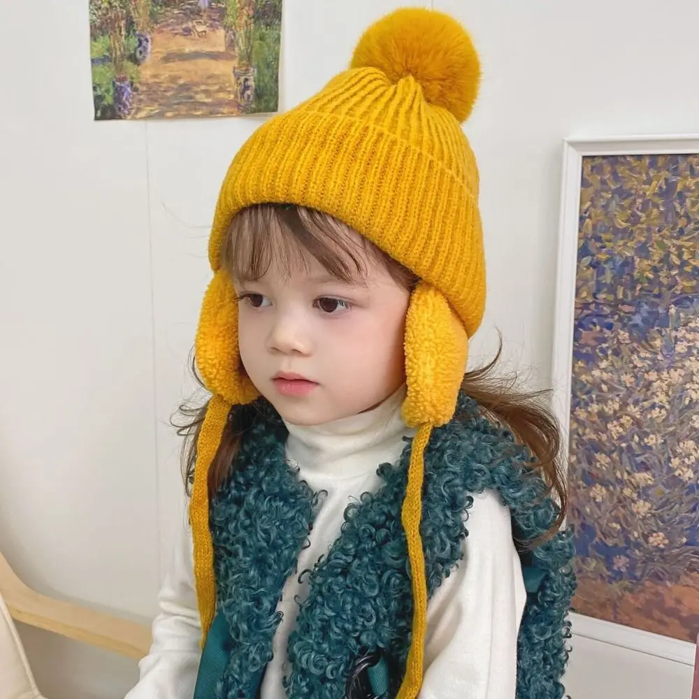 

Удобная плюшевая детская вязаная шапка с защитой ушей, теплая шапочка с помпоном и ушками, милая шерстяная шапка с героями мультфильмов для мальчиков
