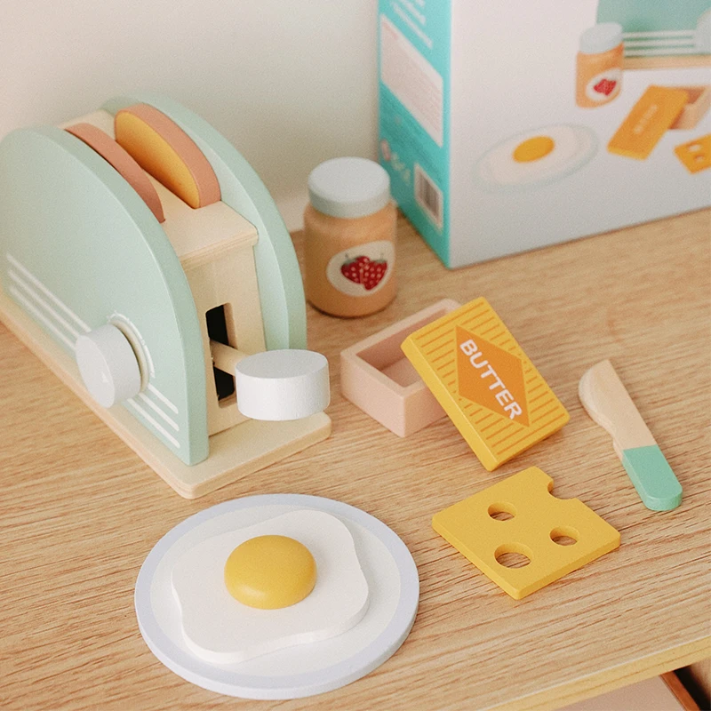 Juguete tostador de madera para niños, Kit de máquina de pan, juego de simulación, juego de cocina, juguetes educativos para desayuno, regalos para niñas y niños