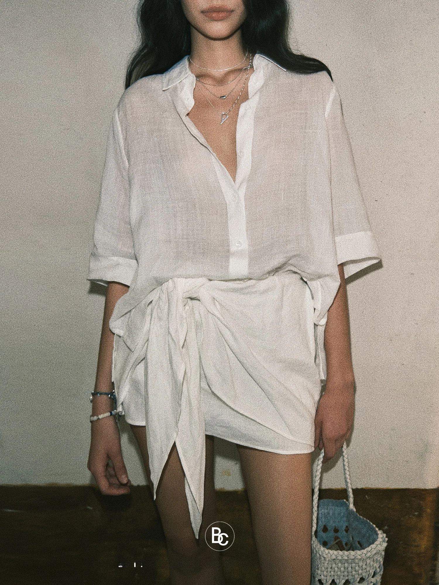 

Повседневный комплект Betchow: хлопковая рубашка и свободные шорты-юбка из белого льна с воротником на пуговицах, модный комплект из двух предметов